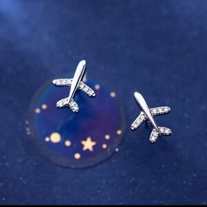 Silver Airplane Stud Earrings